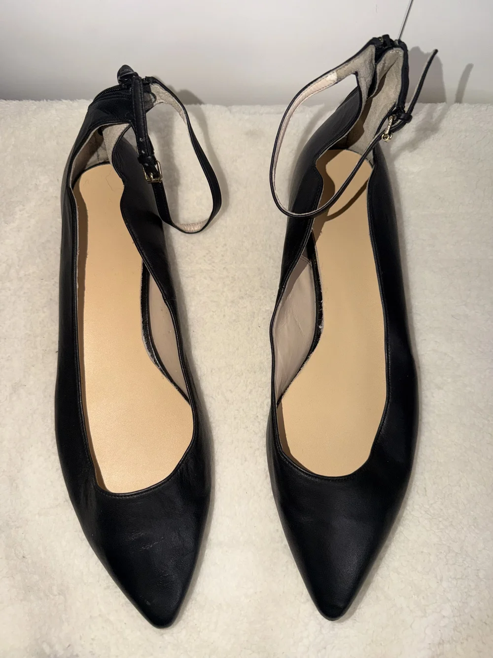 Cole Haan Black Pointed-Ankle Strap Flats